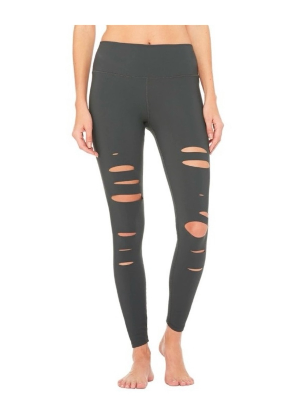 ALO Yoga Charcoal Gray Ripped High-Rise leggings 7/8 length